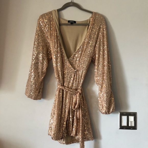 Gold Sequin Tie Dress - Picture 1 of 1